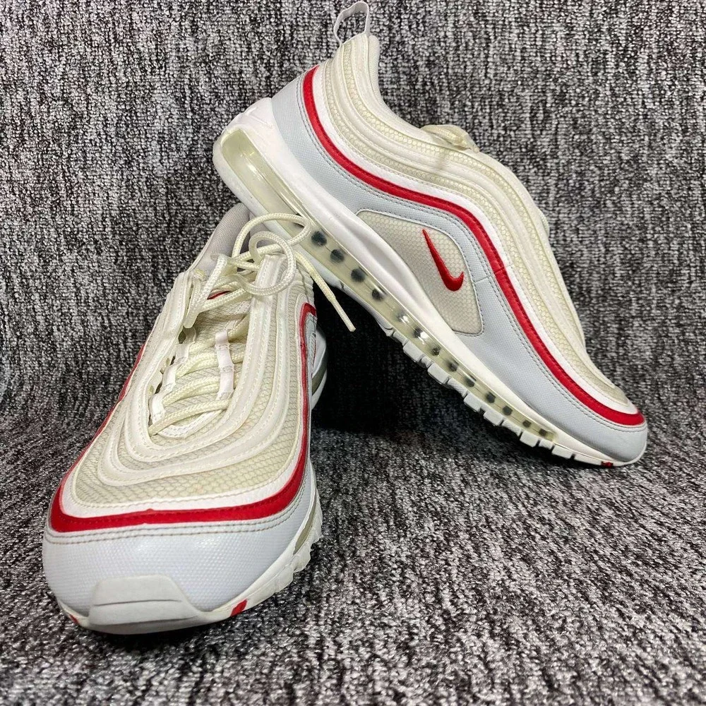 Nike Air Max 97 OG Mens Size 13 Pure Platinum‎ White Red AR5531 002 Sneakers
